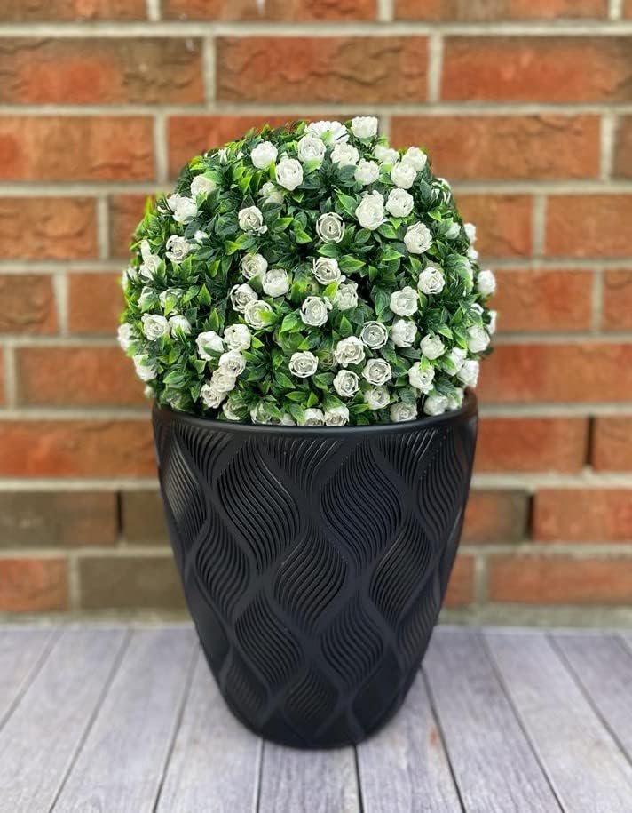 MELTOM Blumentopf mit Bewässerungssystem Rund Niedrig 3D Effekt Dekorativ, Farbe: Schwarz, DxH: 39 x