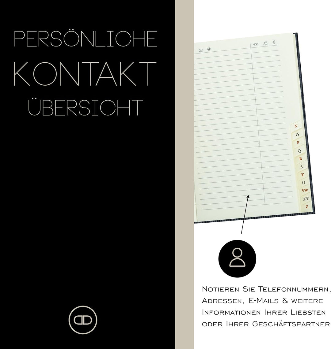 DELMON VARONE - Personalisierbares Adressbuch Pocket Format gebunden mit A-Z Register Pagila Leder s