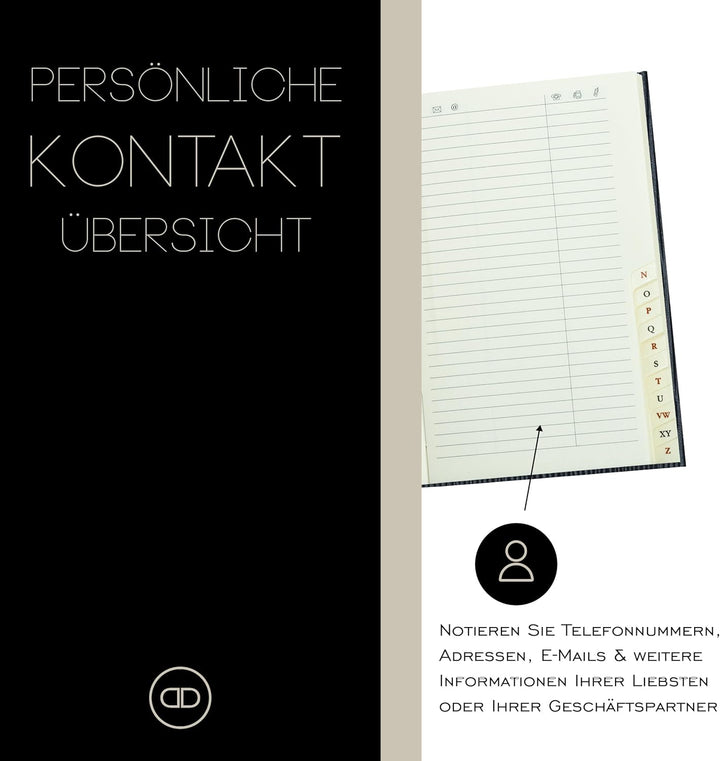 DELMON VARONE - Personalisierbares Adressbuch Pocket Format gebunden mit A-Z Register Pagila Leder s