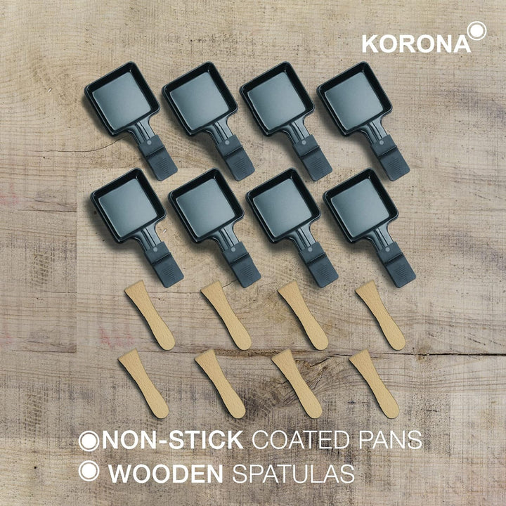 Korona 45071 Klappbares Raclette für 8 Personen | Mit 8 Pfännchen & Spateln | Naturstein- & Antihaft