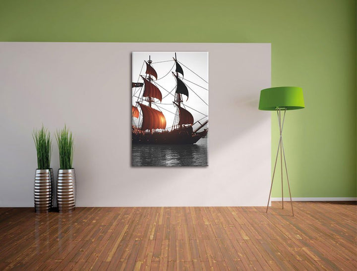 Pixxprint Gewaltiges Segelschiff B&W als Leinwandbild/Grösse: 100x70 cm/Wandbild/Kunstdruck/fertig b