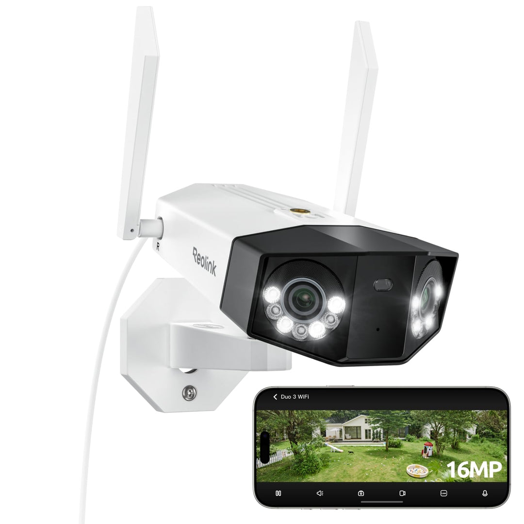 Reolink Duo 3 WiFi, 16MP Wi-Fi 6 Überwachungskamera Aussen WLAN mit 180° Panoramablick, Bewegungsspu