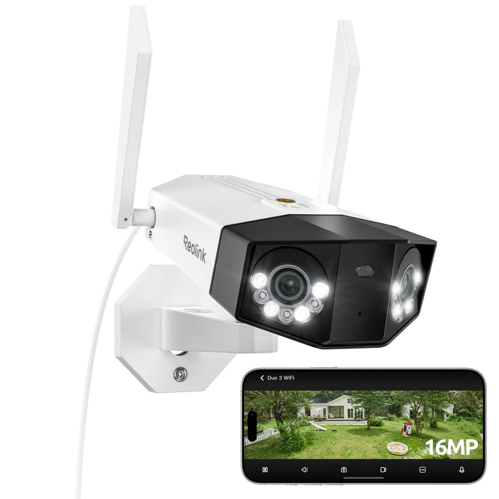 Reolink Duo 3 WiFi, 16MP Wi-Fi 6 Überwachungskamera Aussen WLAN mit 180° Panoramablick, Bewegungsspu