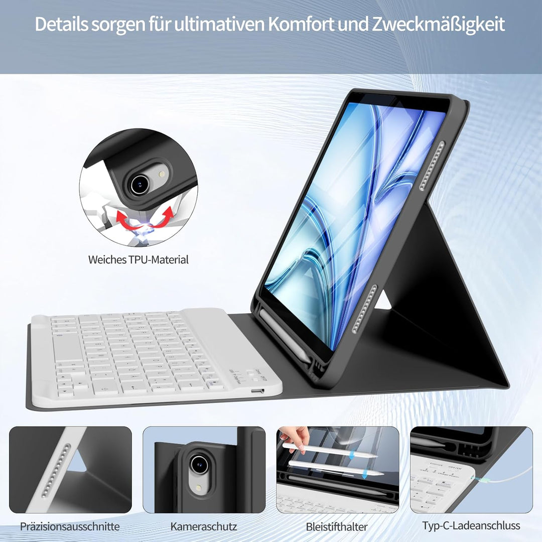 Hülle mit Tastatur für iPad Air 11 Zoll M4/M3/M2 (2026/2025/2024), iPad Air 5 4 2022/2020 10,9 Zoll,