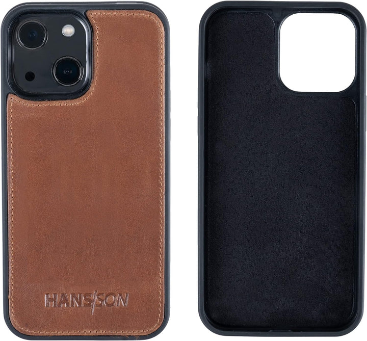 HANS/SON Hülle aus Echtleder | iPhone 13 Ledercase | Stossfest | Dünn | MagSafe | Schutzhülle iPhone