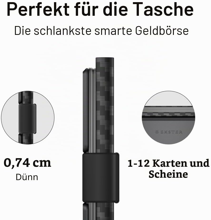 Ekster Carbon Cardholder Smart Wallet gebaut für schnellen Zugriff., Carbon Fiber, Minimalistisch, C