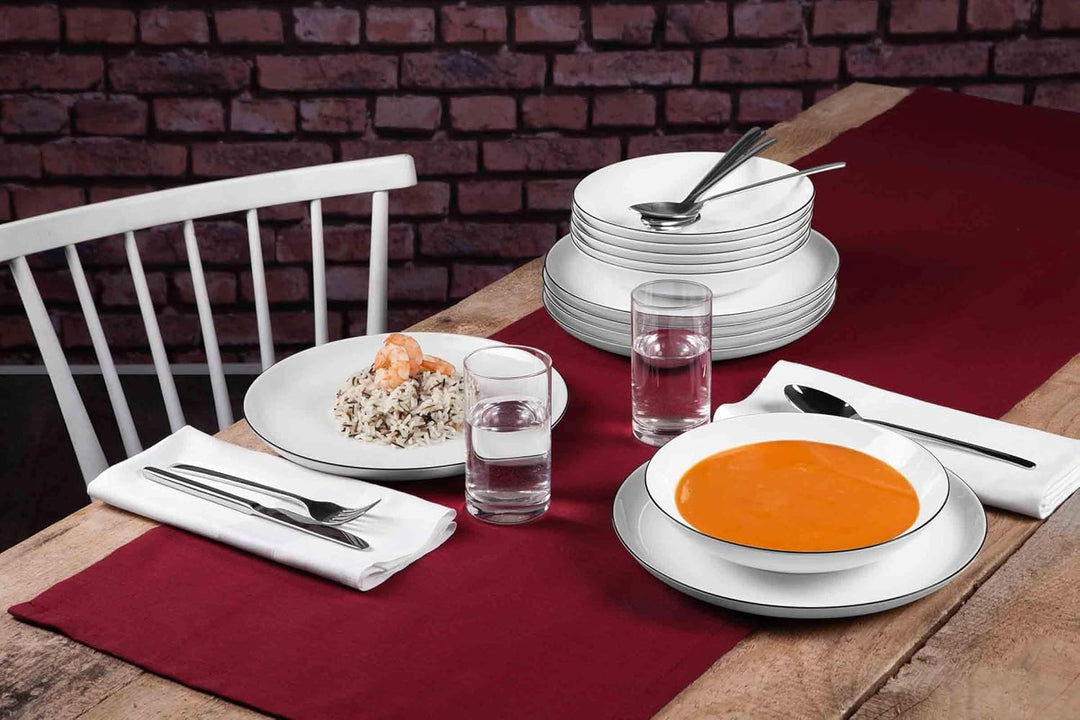 Seltmann Weiden Lido Black Line Suppenteller 6er Set, ø 21 cm, Runder Tiefer Teller mit schwarzem Ra