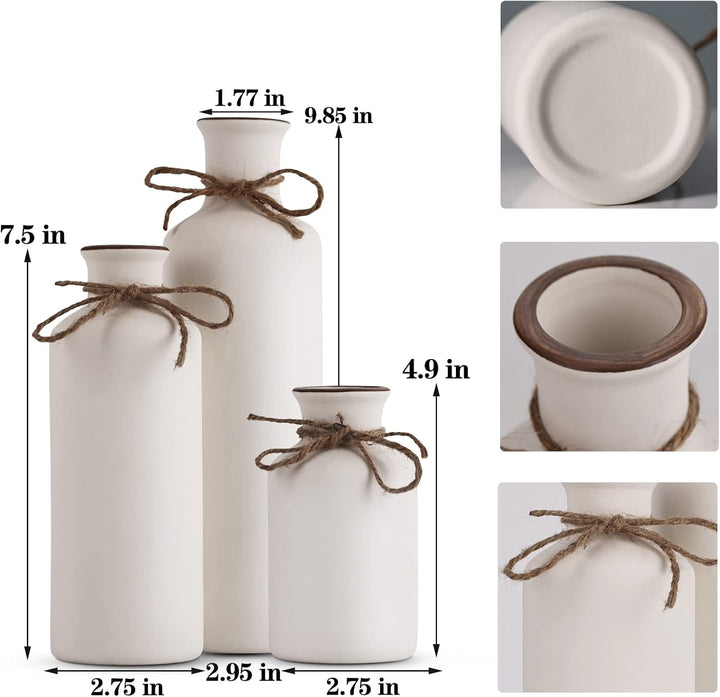 Weisses Keramik-Vasen-Set – 3 kleine Vasen, Boho-Vasen, Moderne Bauernhaus-Wohnkultur-Akzente, Wohnz