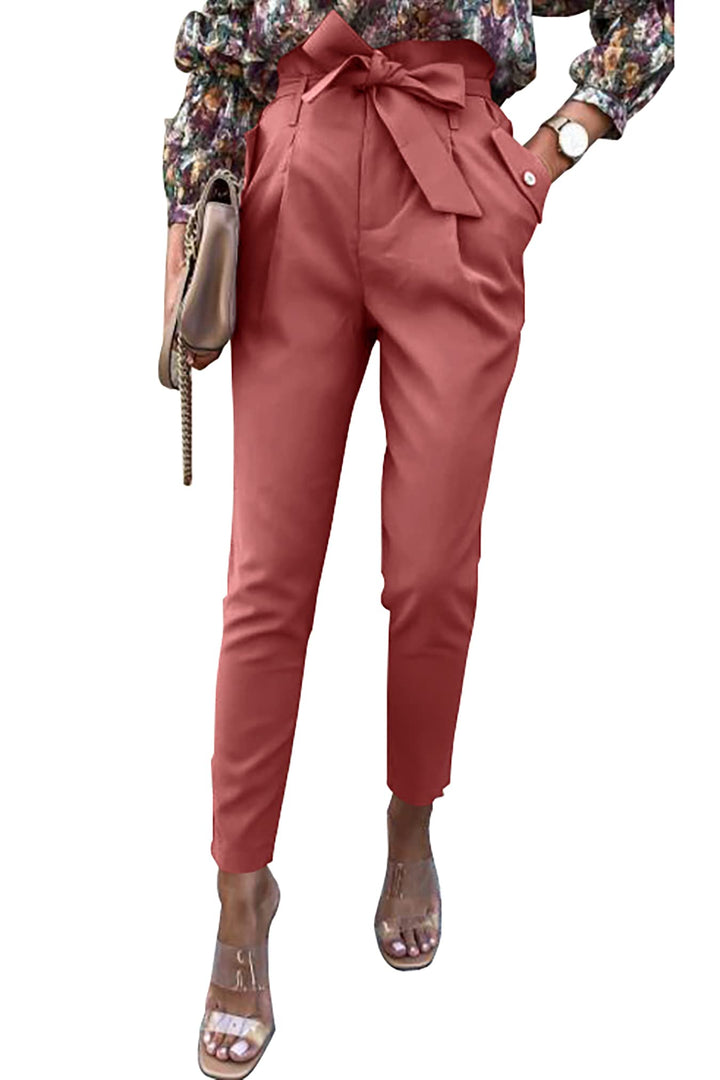 ONAYEYO Damen Casual High Waist Hose Einfarbig Elegant Lang Hosen Elastische Taille Carpi Hose mit B