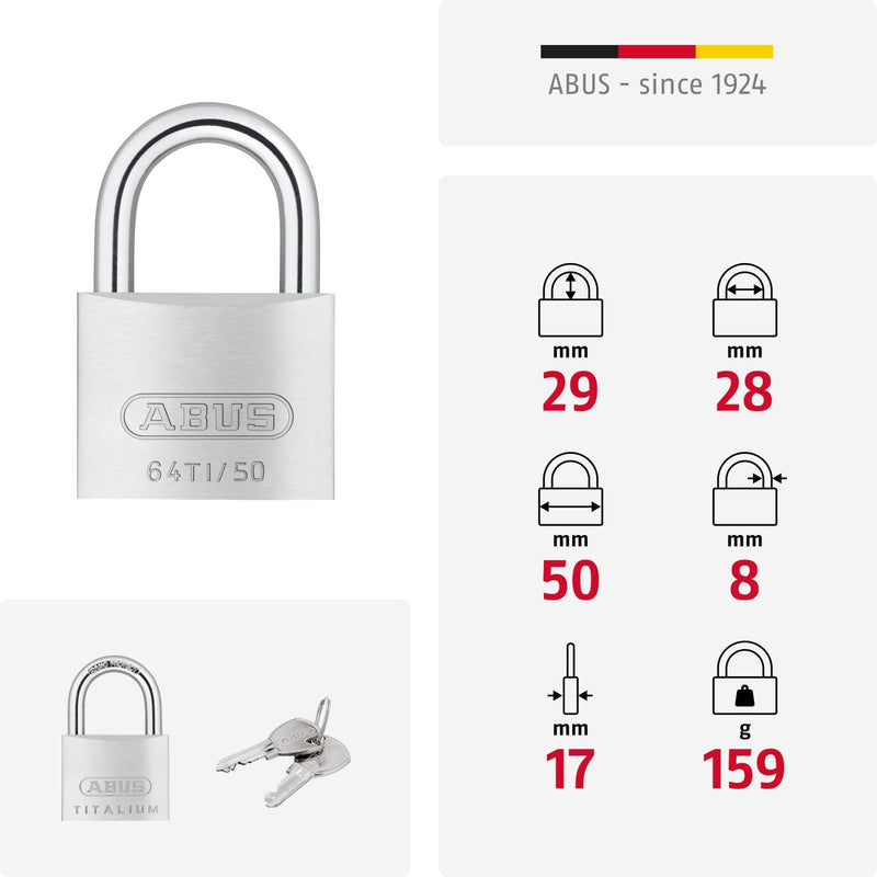 ABUS Vorhängeschloss Titalium 64TI/50 gl.-6512 - gleichschliessend - Kellerschloss mit Schlosskörper