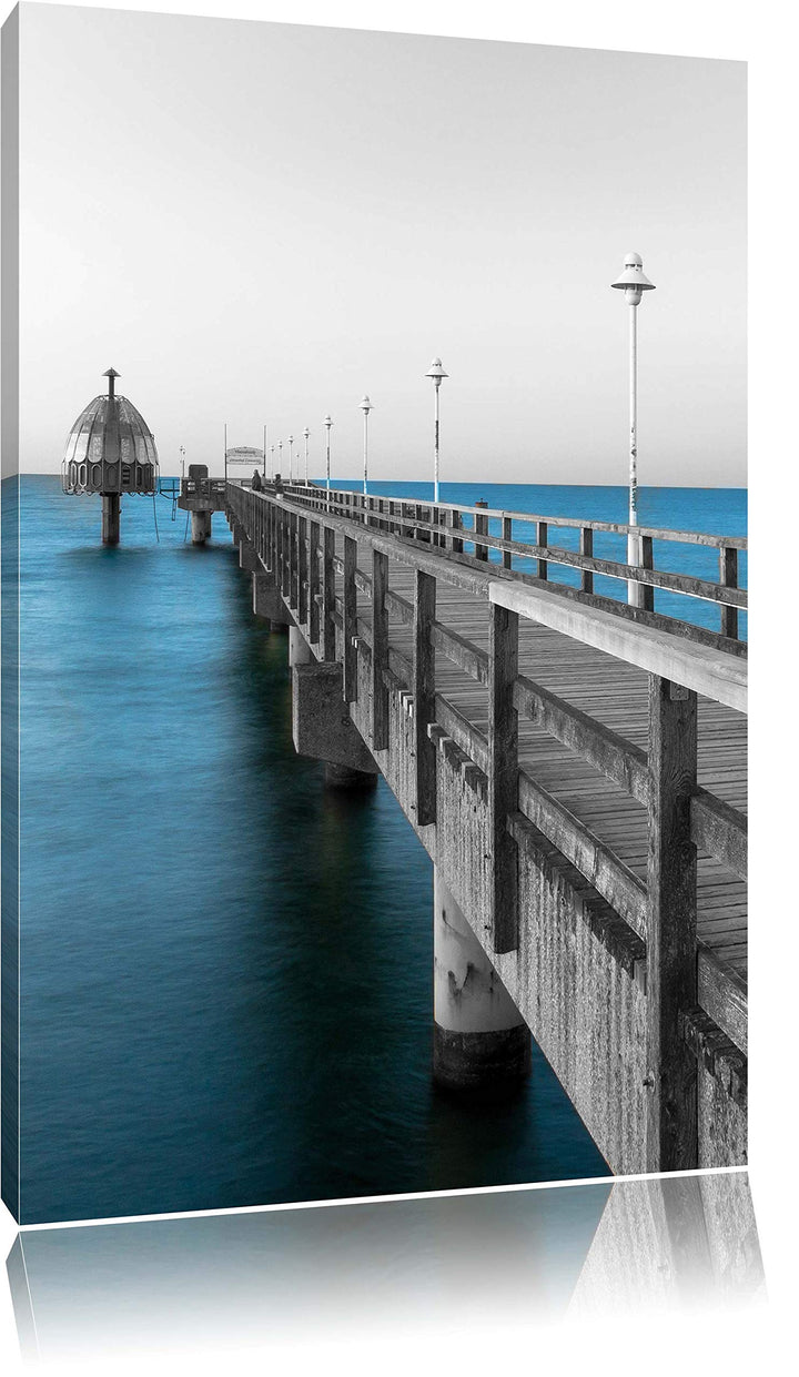 Langer Pier Steg ins Meer als Leinwandbild/Grösse: 100x70 / Wandbild/Kunstdruck/fertig bespannt 70x1