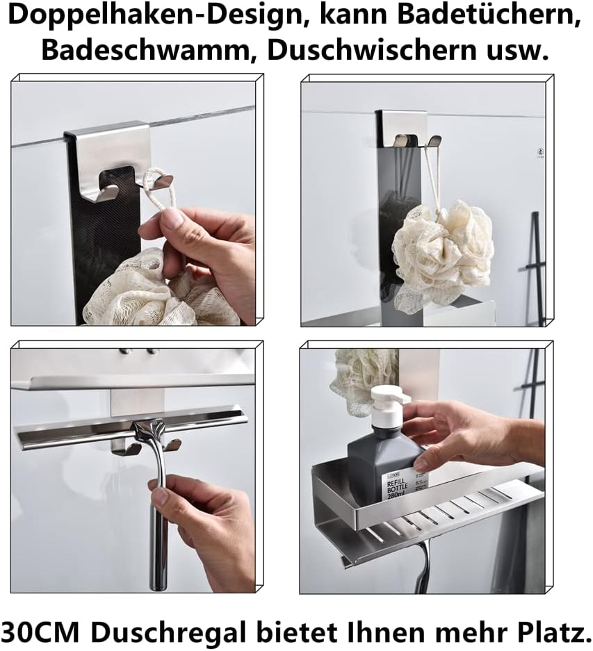 HomeHeng Duschregal zum Hängen,2-Store Duschablage zum Hängen Gebürstetes Nickel, SUS304 Edelstahl D