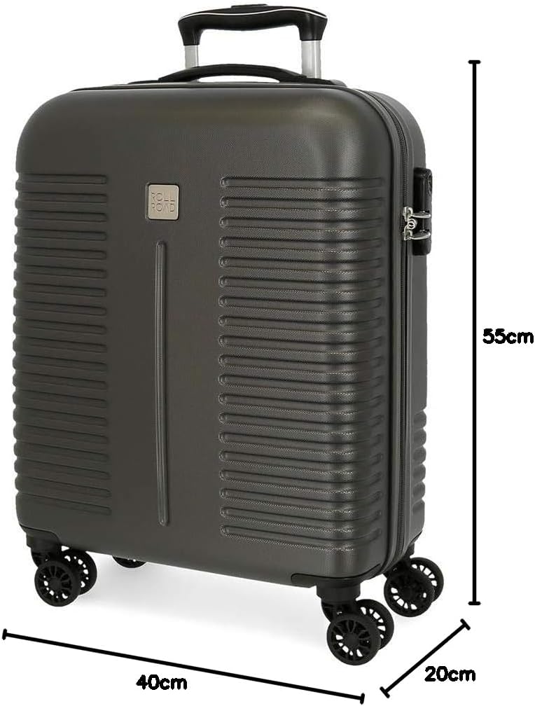Roll Road India Kabinenkoffer Grau 40x55x20 cms Hartschalen ABS Kombinationsschloss 37L 2,5Kgs 4 Dop