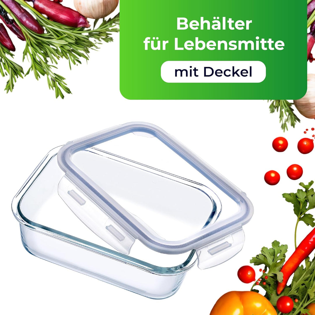 KADAX Glasbehälter 370 ml mit Deckel, 4er Set, rechteckige Frischhaltedosen aus Glas, Lebensmittelbe
