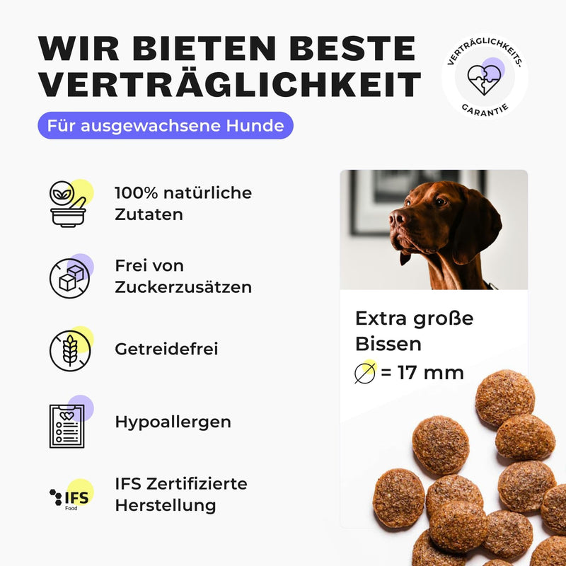HEY HOLY Premium Trockenfutter für grosse Jagdhunde getreidefrei | 7kg Hundefutter für ausgewachsene
