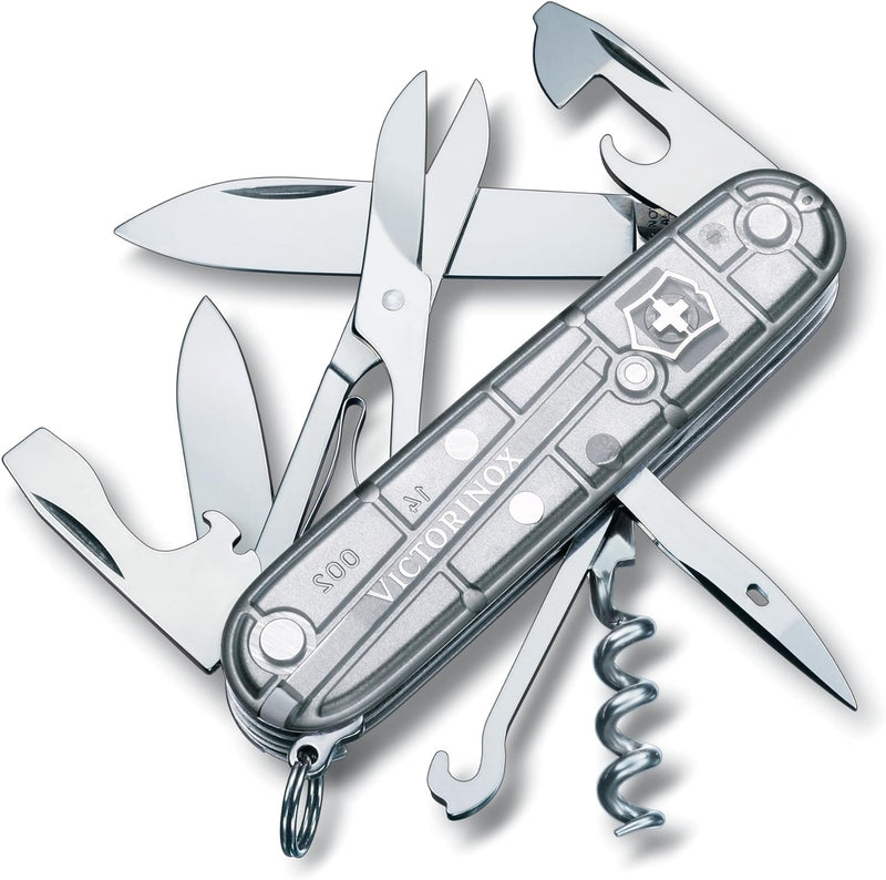 Victorinox Taschenmesser Climber (14 Funktionen, grosse Klinge, Kapselheber) 91mm Silber Transparent