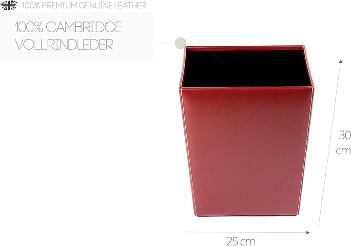 DELMON VARONE - Papierkorb aus Cambridge Top Grain Leder rot, Retro Papiereimer für Schreibtisch, Bü