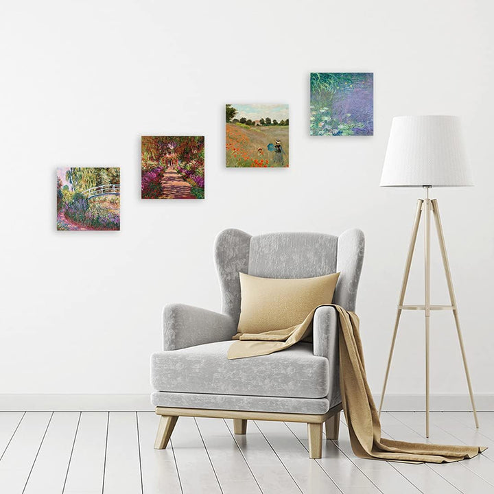 DìMò ART, klassische Kunstbilder, Claude Monet, 4 Stück, je 30 x 30 cm, Leinwanddruck, Dekor, Kunst,