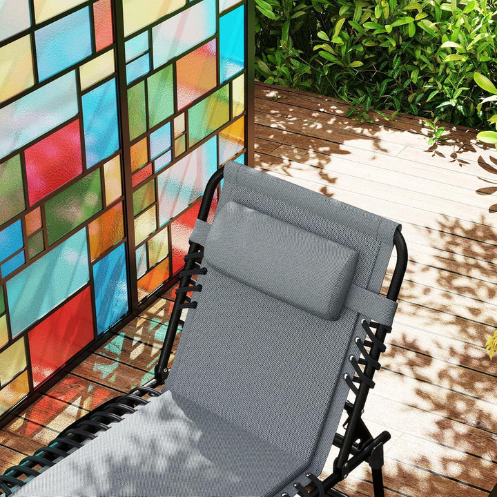 Outsunny Sonnenliege klappbar Gartenliege mit Kopfkissen Seitentasche, Polstert Liegestuhl mit 5-Fac