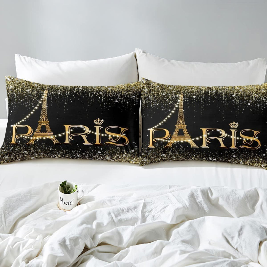 Bettwäsche-Set, Glitter Paris, 220 x 240 cm, Bettbezug Eiffelturm für Mädchen und Jugendliche, Bettw