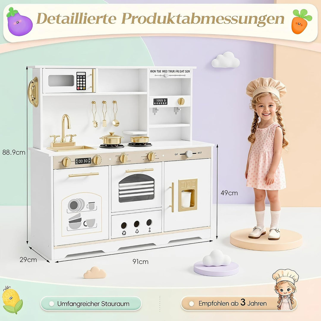 Xilingol Kinderküchen aus Holz, Spielküche Kinder mit Licht und Soundeffekten, Geeignet für Kinder a