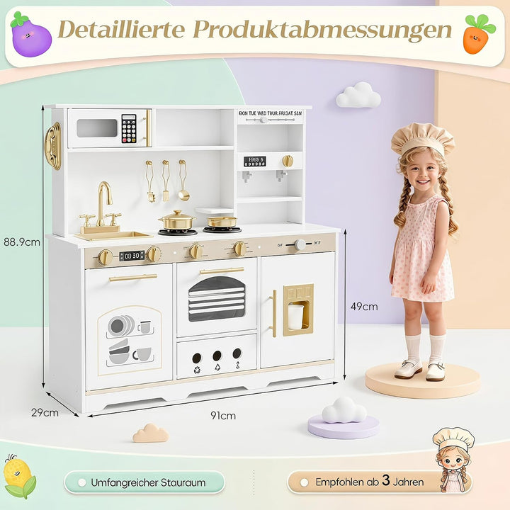 Xilingol Kinderküchen aus Holz, Spielküche Kinder mit Licht und Soundeffekten, Geeignet für Kinder a