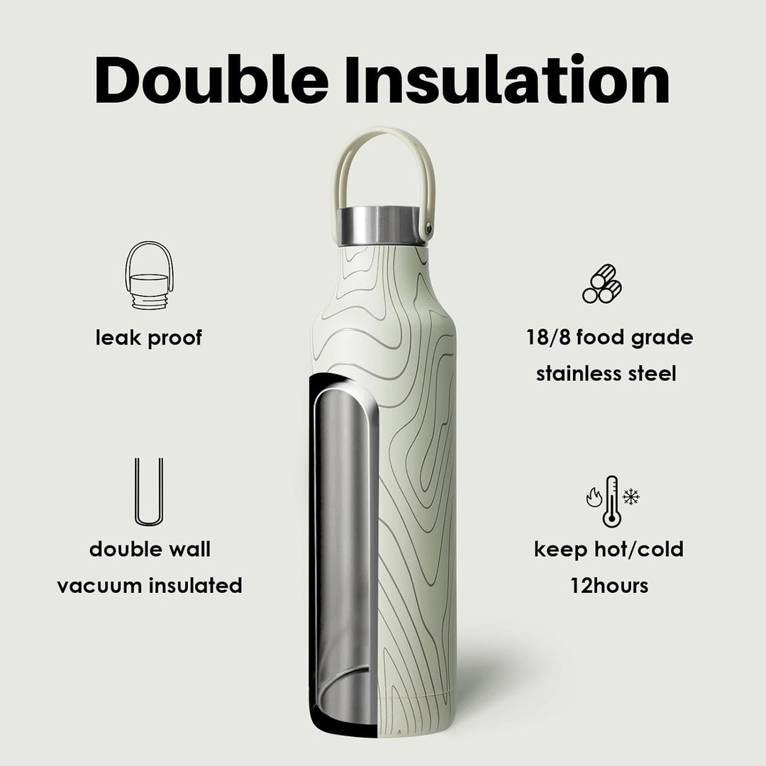 bottlebottle Isolierflasche 600ml – Edelstahl Trinkflasche mit Kuhmuster, BPA-frei, Auslaufsicher, D