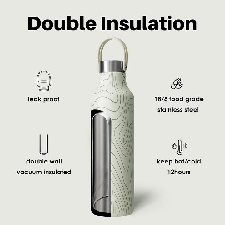 bottlebottle Isolierflasche 600ml – Edelstahl Trinkflasche mit Kuhmuster, BPA-frei, Auslaufsicher, D
