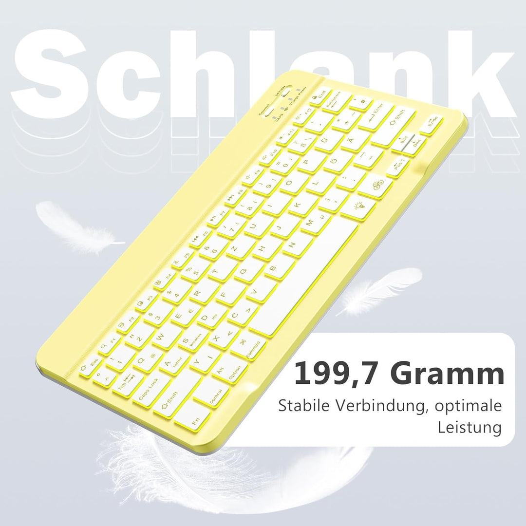 Vobafe Bluetooth Tastatur für iPad Air/Pro/ A16/11/10.9/10.2/iPhone mit Telefonhalter, Beleuchtete K