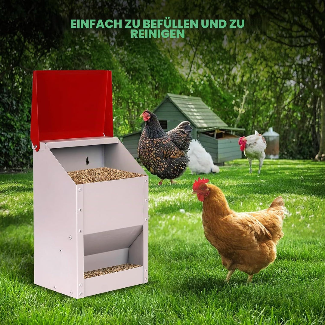 4.5kg Galvanisiertes Hühnerfutterhaus mit Deckel Wetterfestes Automatisches Geflügelfutterhaus Wandm