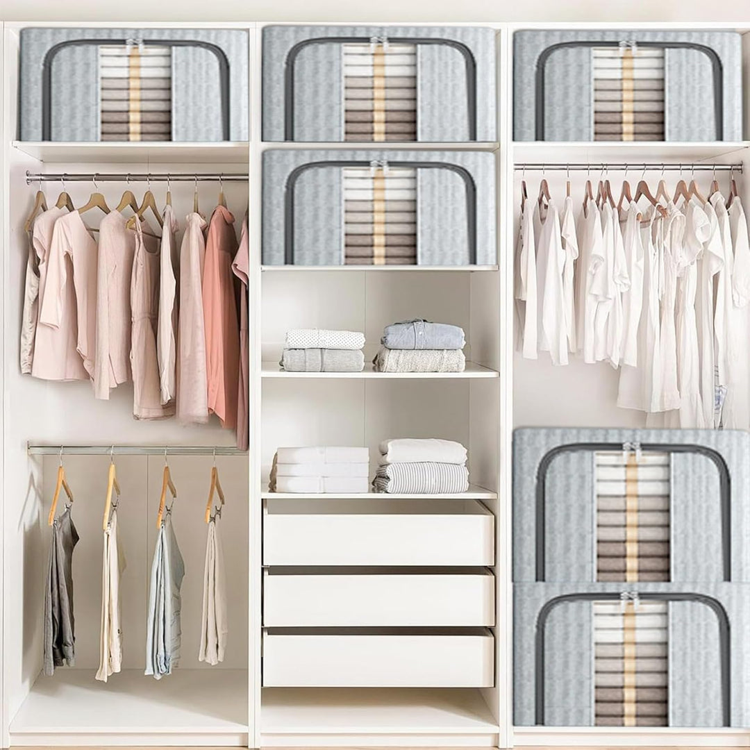 2 Stück Faltbare Aufbewahrungsbox 66L, 50x40x33CM Kleiderschrank Organizer mit Doppelfenstern &amp; Reis