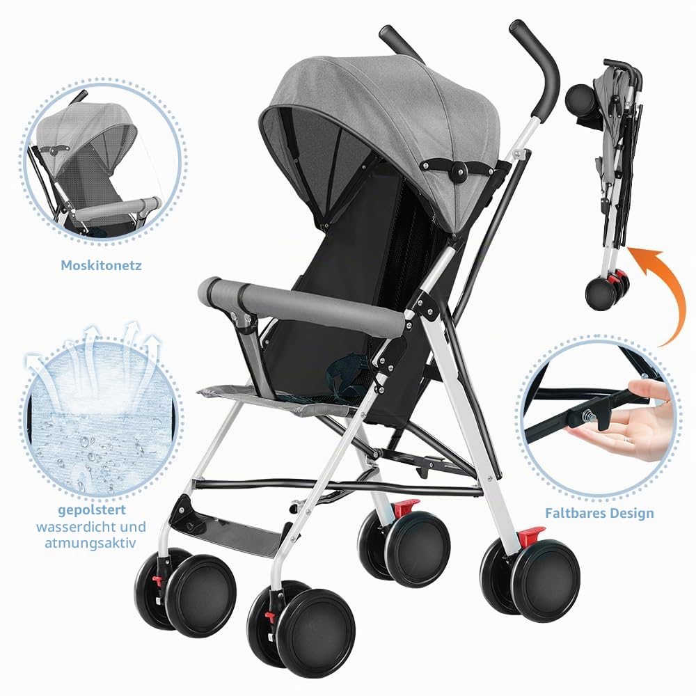MUL-BOUTIQU Kinderwagen, Liegebuggy,Federleichter Reisebuggy 4.5 kg, Drehbare Vorderräder, für Kinde