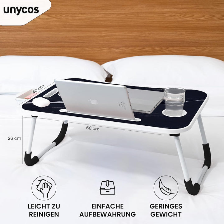 unycos - Betttablett Klappbar, Frühstückstablett mit Griff und Getränkehalter, Serviertisch, Ideal f