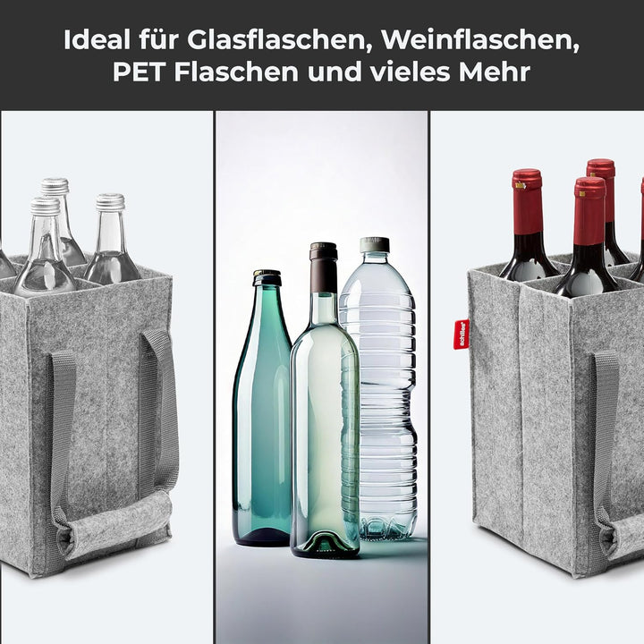 achilles Flaschentasche 4 Fächer je 1,5 Liter – 100% recycelter Filz – Reissfester Flaschenkorb – Fa