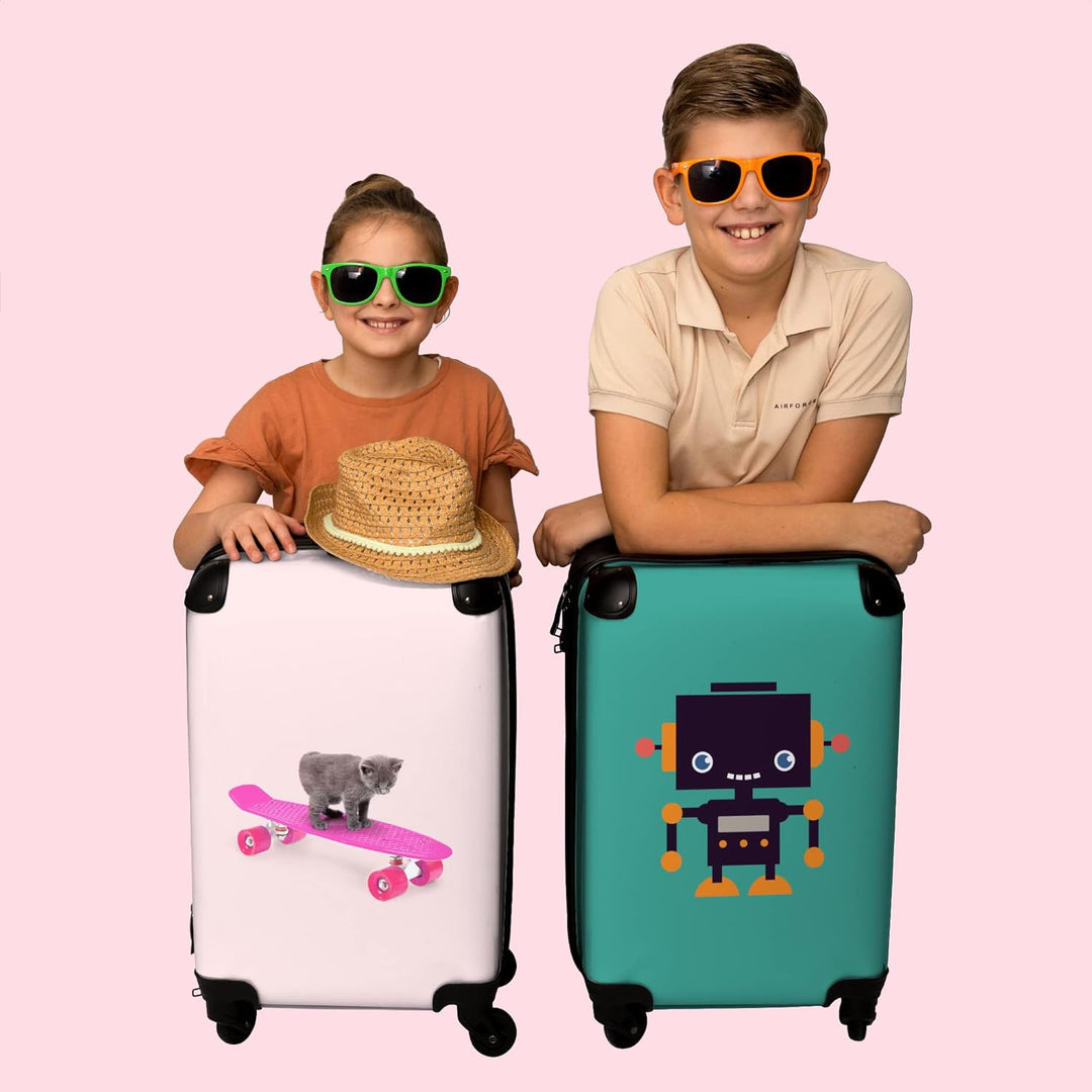 NoBoringSuitcases.com® Koffer Handgepäck Trolley Rollkoffer Kleine Reisekoffer mit 4 Rollen - Katze