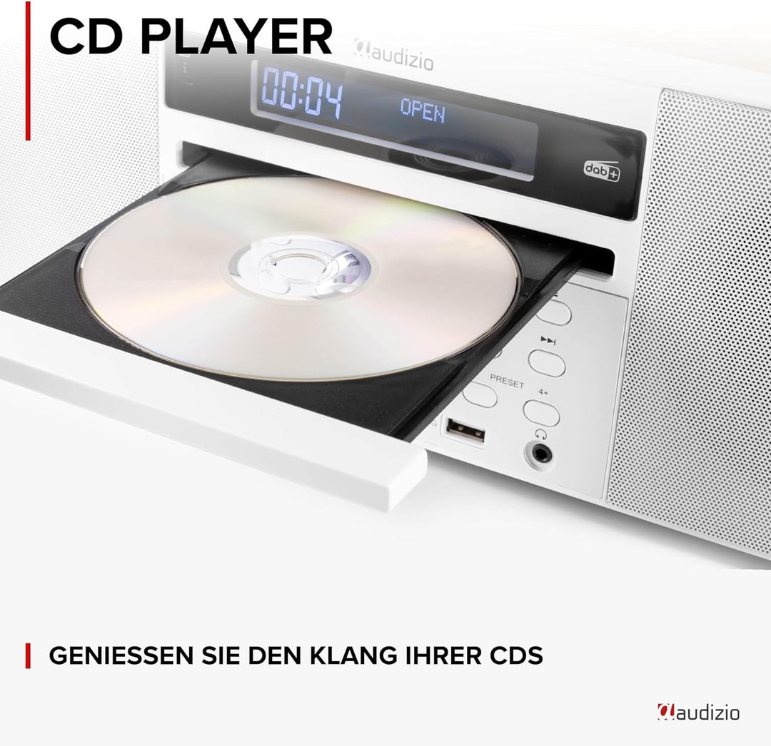 Audizio Prato - DAB Radio mit CD Player, MP3-Player, Bluetooth Radio, USB, DAB+, FM-UKW, Fernbedienu