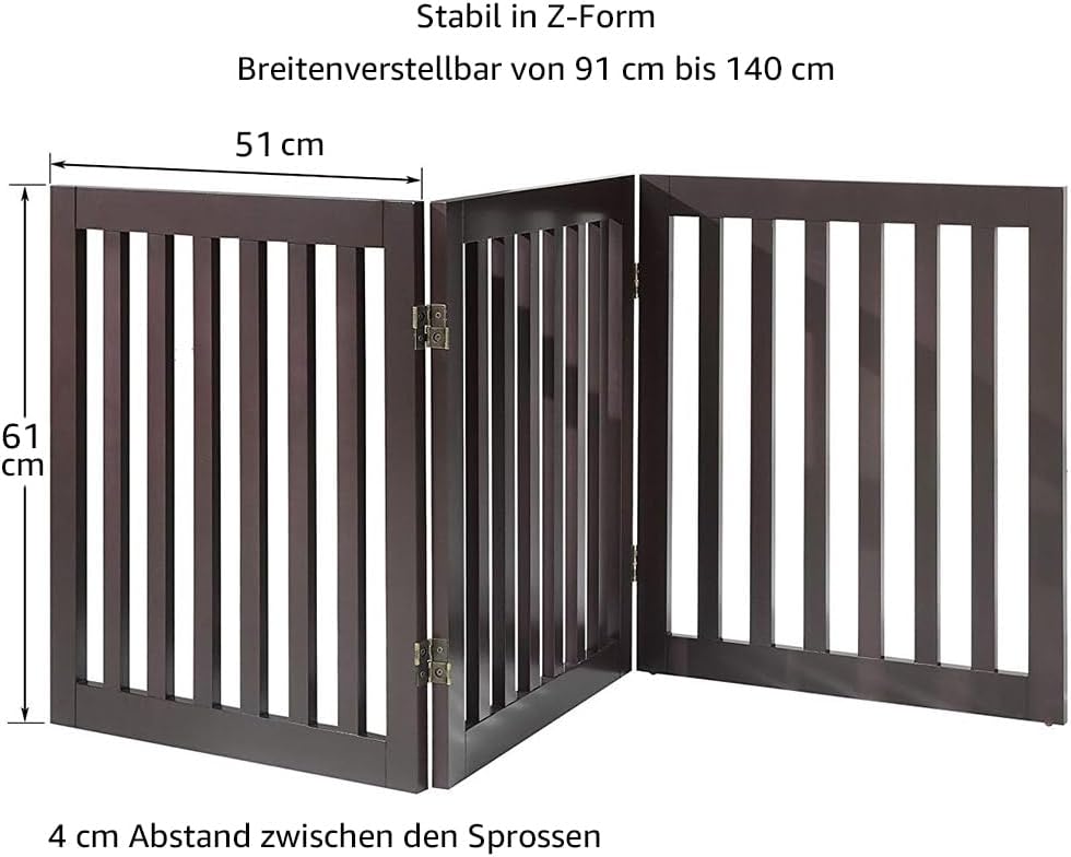 unipaws Freistehendes Absperrgitter Hund, Treppenschutzgitter ohne Bohren, Holz Kindergitter Klappba