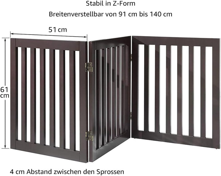unipaws Freistehendes Absperrgitter Hund, Treppenschutzgitter ohne Bohren, Holz Kindergitter Klappba