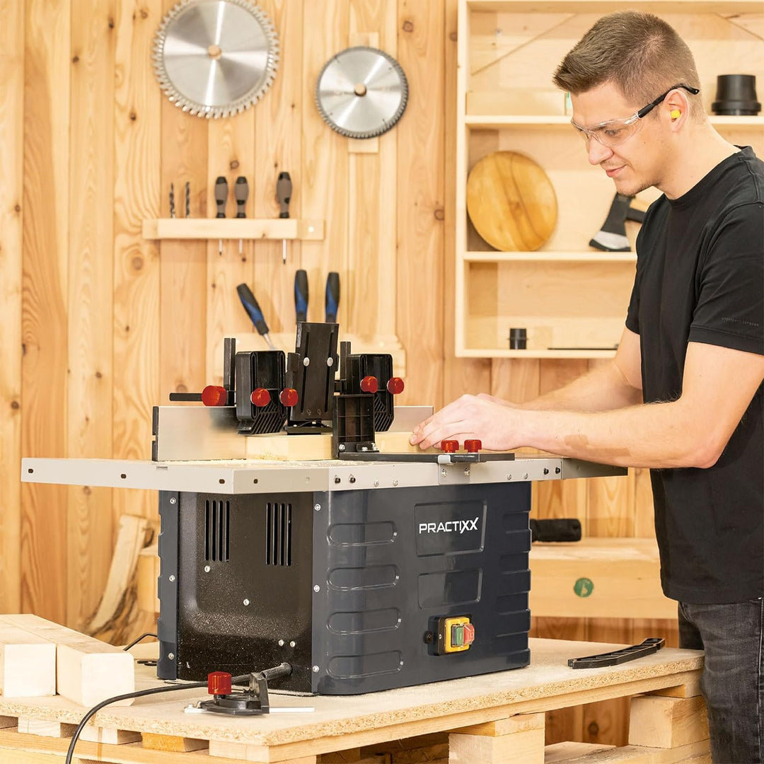 Practixx Fräsmaschine PX-TFM40 Tischfräsmaschine | Leistung 1500W | Spannzangen 6/8/12mm | Spindelhö