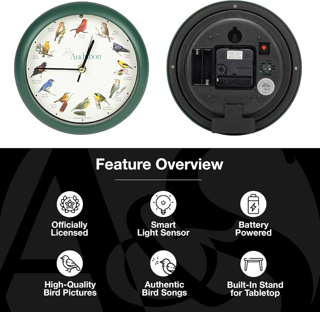 Mark Feldstein & Associates Audubon Singing Bird Wanduhr, Schreibtischuhr, 20,3 cm 8" Grün, 8" Grün