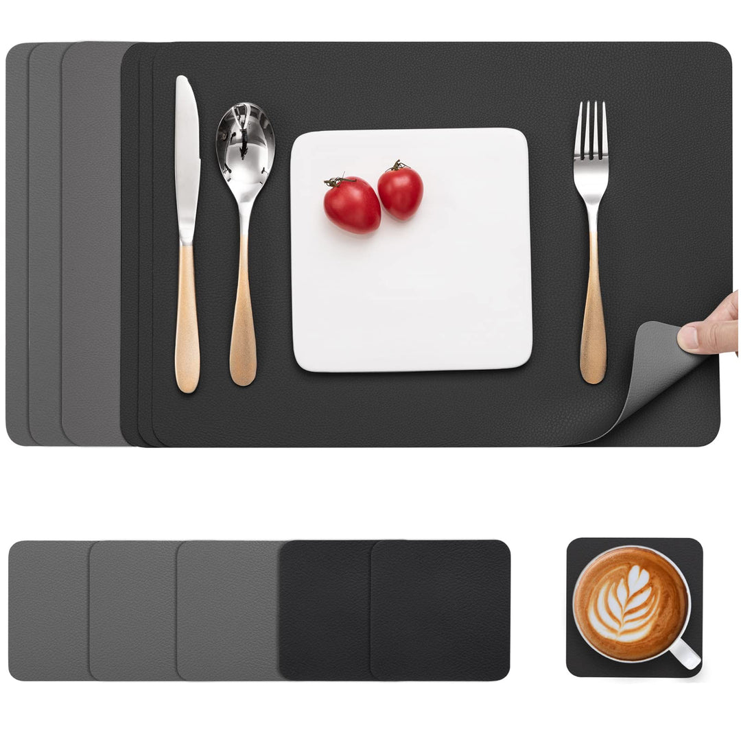Myir JUN Tischsets Abwaschbar und Untersetzer, Platzset Leder Platzdeckchen Abwaschbar Doppelseitige