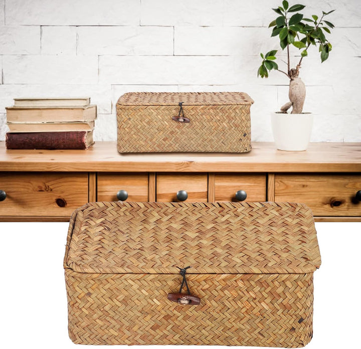 Aufbewahrungskorb aus Natürlichem Seegras, Gewebt, Rechteckig, Regal, Korb, Schreibtisch-Organizer m