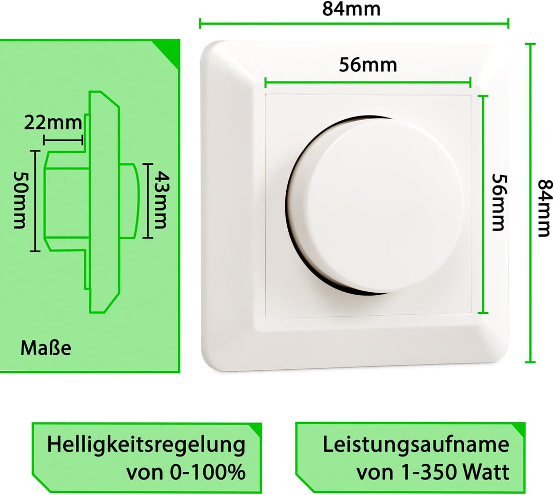 2x greenandco® gc-350 Unterputz LED und Halogen Dimmer 1-350 Watt, für Wechselschaltungen geeignet,