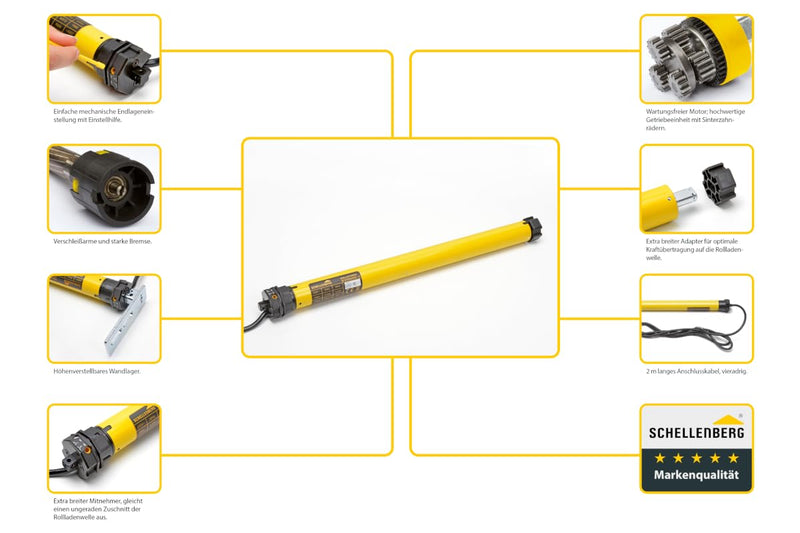 Schellenberg 20110 Rolladenmotor MINI Standard 10 Nm, mechanische Endlageneinstellung, Rohrmotor für