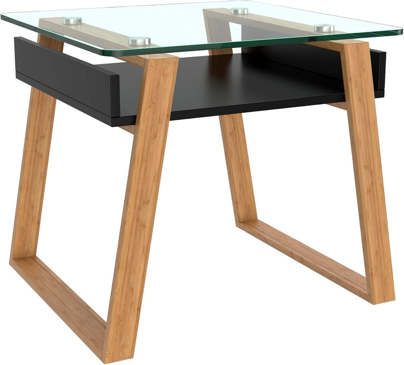 bonVIVO Beistelltisch schwarz mit Glas Holz Materialmix - Couchtisch, Sideboard, Wohnzimmertisch - M