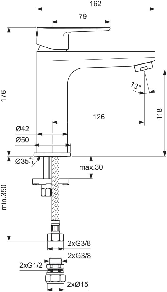 Ideal Standard BC724AA Cerafine O Waschtischarmatur, Chrome, Basin Mixer no Waste Basin Mixer no Was