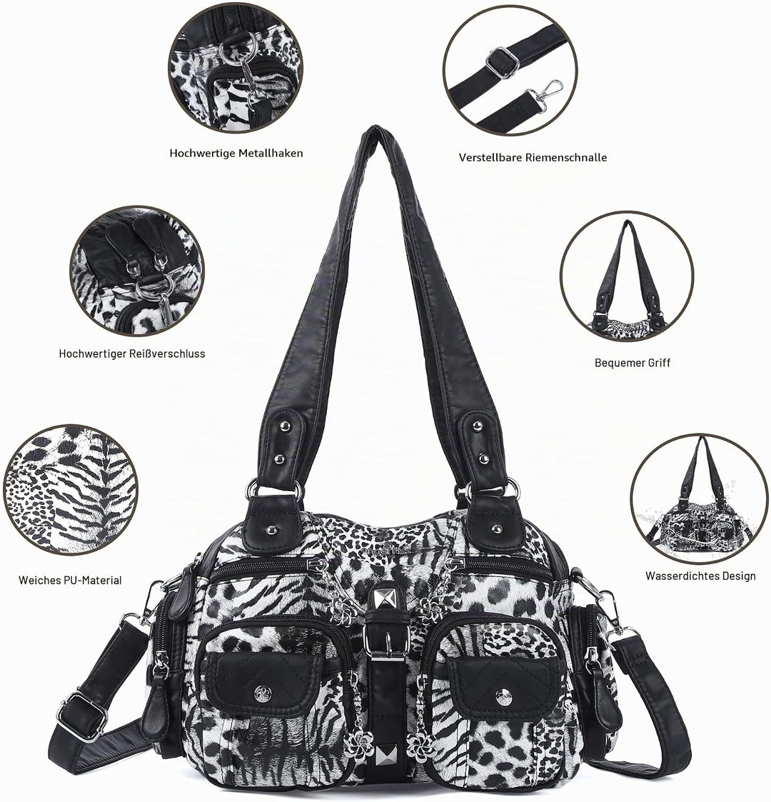 Angel Kiss Damen Handtasche 2 Hauptfächer Multifunktionale Handtasche Weich PU Leder Tasche mit Reis