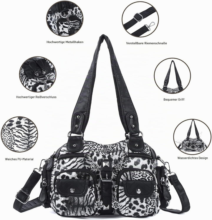 Angel Kiss Damen Handtasche 2 Hauptfächer Multifunktionale Handtasche Weich PU Leder Tasche mit Reis