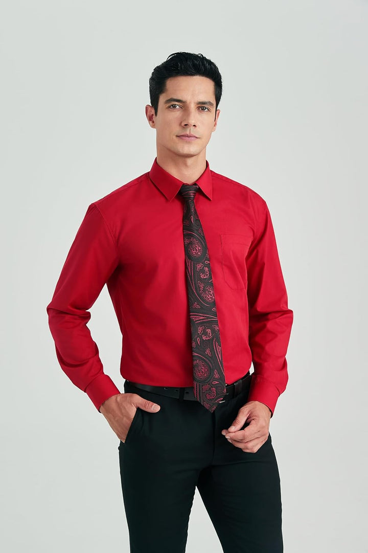HISDERN Herrenhemd mit Krawatte und Einstecktuch, klassisches Button-Down-Shirt, passende Krawatte u