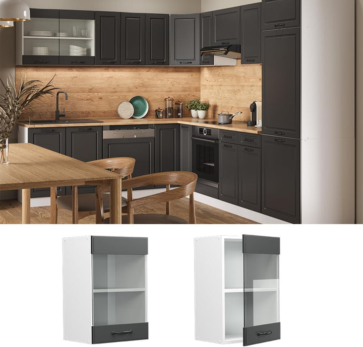 Vicco Küchenschrank Glas R-Line, Anthrazit Landhaus/Weiss, 40 cm Anthrazit Landhaus Hängeglasschrank